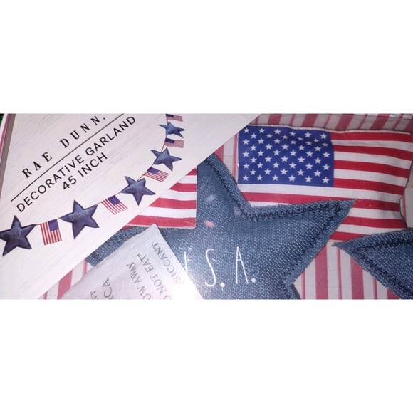 New Patriotic Stars Stripes American Flag Stuffed Cloth 45" Garland Rae Dunn - Picture 3 of 7